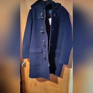 Wool twill hooded toggle coat